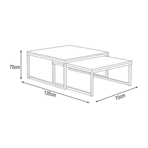 Imagem de Kit Industrial Duo Mesa De Centro Catarina 35x135 E Mesa Lateral Encaixe Elena 70x45 Mdf - Preto