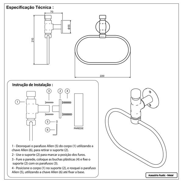 Imagem de Kit Industrial Rustico Toalheiro + Papeleira + Porta Toalha Argola Dourado Ouro Velho Metal Luxo