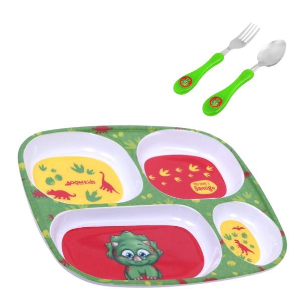 Imagem de Kit Infantil Alimentação Pratinho Com Divisória Talheres Garfo Colher