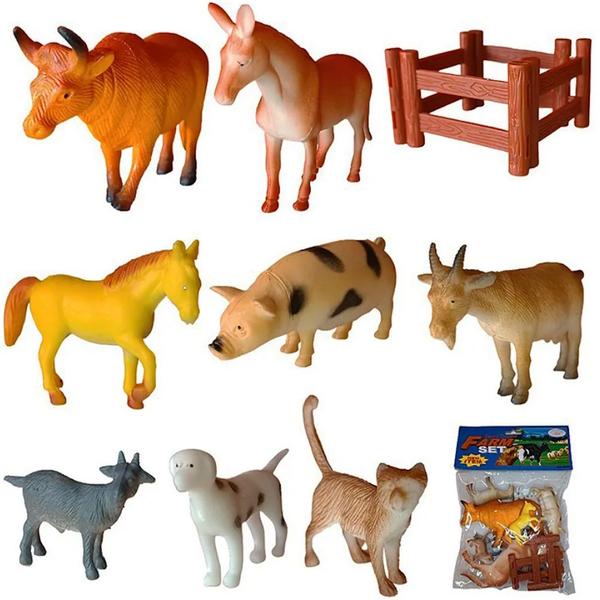 Imagem de Kit Infantil Animais Fazendinha Kit 8 Peças C/ Cercado