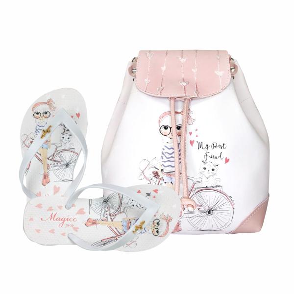 Imagem de Kit Infantil Bolsa Juvenil Feminino Mochila Chinelo Menina Bike Magicc