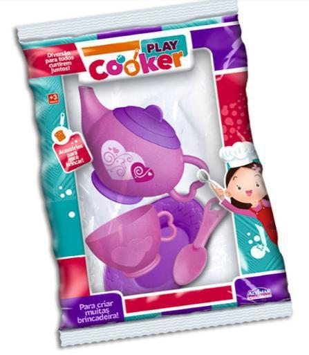 Imagem de Kit Infantil Bule com Xícara Pires e Colheres c/ 4Pcs