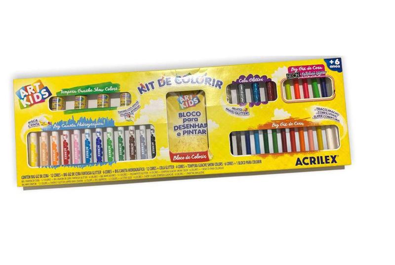 Imagem de Kit Infantil de Colorir com Tinta Caneta Giz Cola Gliter - Acrilex