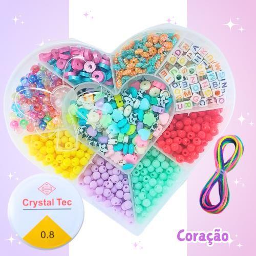 Imagem de Kit infantil de miçangas pérolas e entremeios p/ colar pulseira bijuteria e artesanato