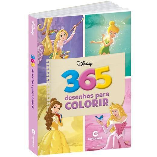 Imagem de Kit Infantil Escolar c/ Livro para Colorir 365 Desenhos Princesas Disney + Material Pintura 12 Lápis Faber + Canetinha