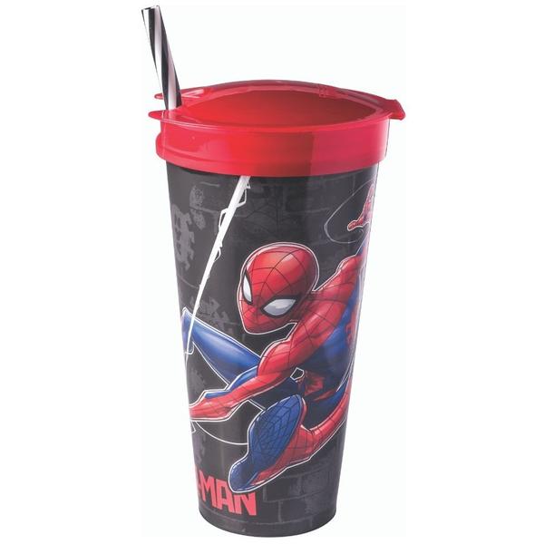 Imagem de Kit infantil Homem Aranha copo 2 em 1 e garrafa mini shakeira Plasutil