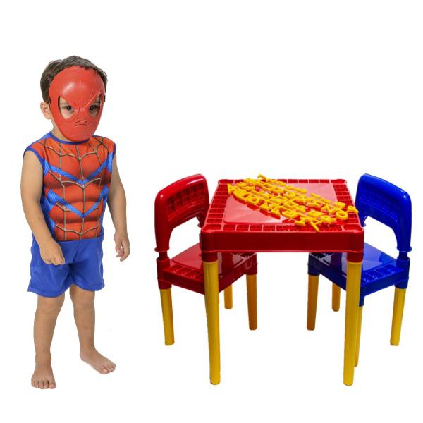 Imagem de Kit Infantil Mesa Atividades Tritec + Fantasia Homem Aranha