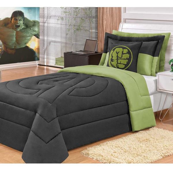 Imagem de Kit Infantil Monster para Cama de Solteiro Verde/Preto Dupla Face 04 Peças - Bordados Ricardo