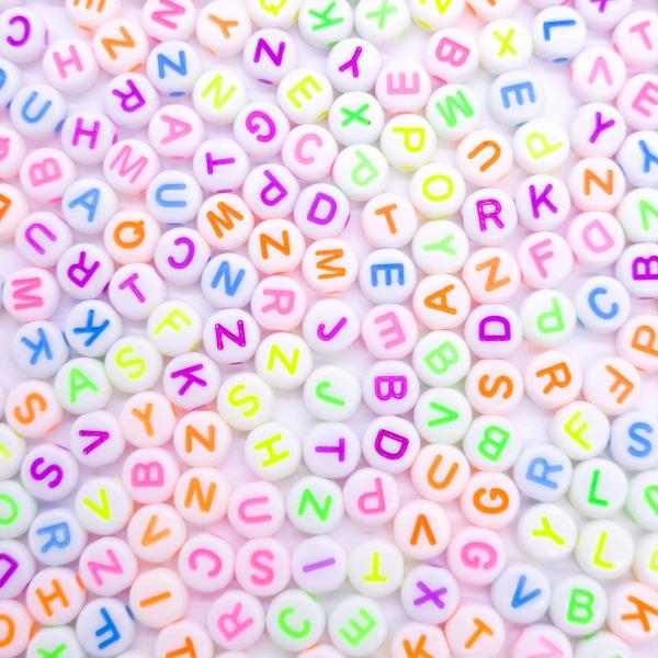 Imagem de Kit Infantil Números Letras Coloridas Sortidos Bijuteria 7mm 200pçs 30g