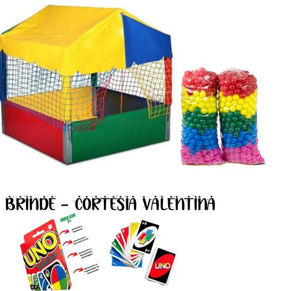 Imagem de KIT INFANTIL PISCINA DE BOLINHAS ( completa) 1,00X 1,00 SUPER DIVERTIDA + 500 BOLAS COLORIDAS ( ACOMPANHA 1 UNO 144 cartas) cortesia 