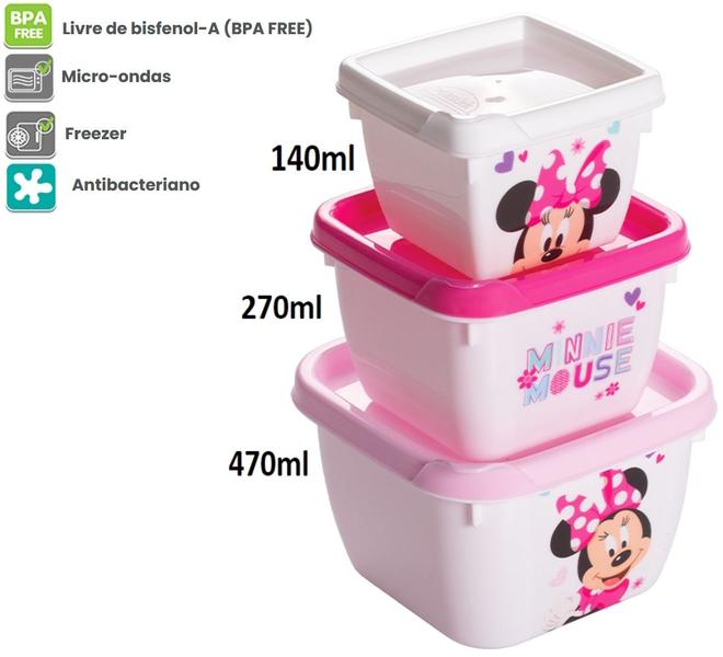 Imagem de Kit Infantil Porta Lanche Menina Minnie Rosa 5 Itens Disney