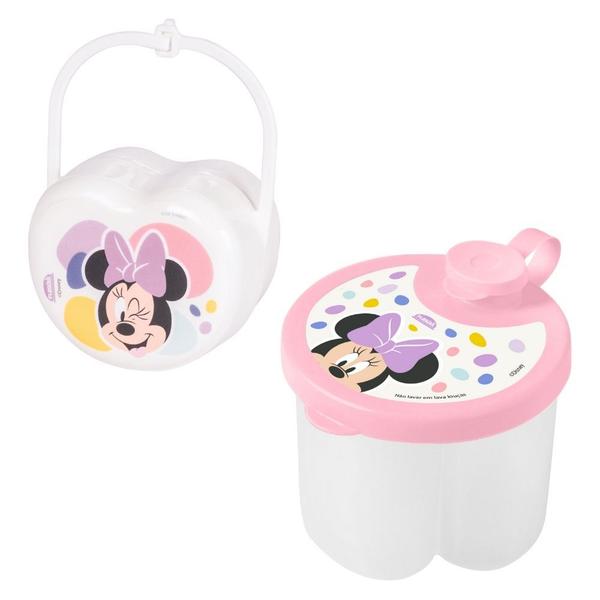 Imagem de Kit infantil porta leite em pó e porta chupeta Minnie Plasutil