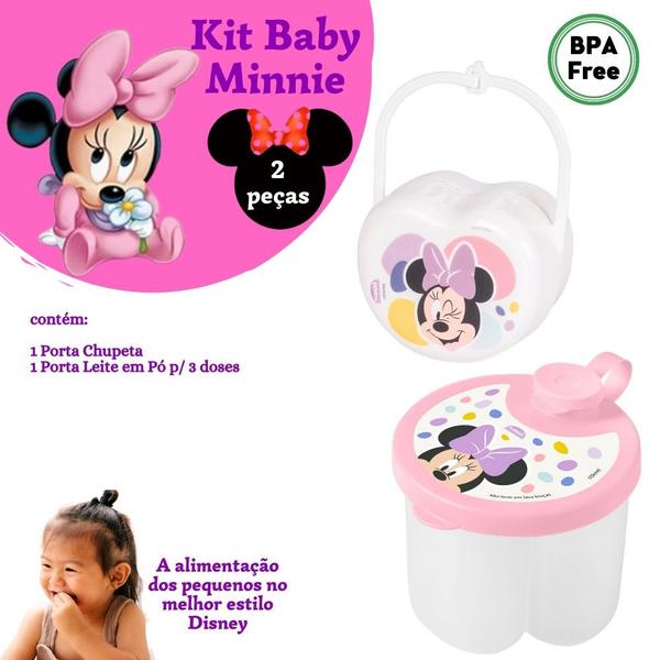 Imagem de Kit infantil porta leite em pó e porta chupeta Minnie Plasutil