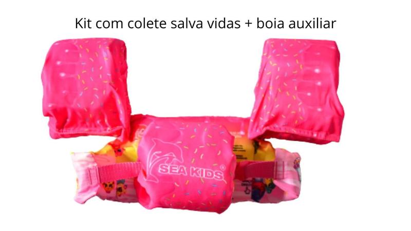 Imagem de Kit Infantil Roupão com Capuz Colete Salva Vidas e Boia Auxiliar