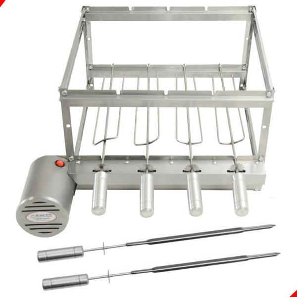 Imagem de Kit Inox Churrasqueira Gira 4 Espetos Giratório Brasa Grill + 2 Espetos Picanha