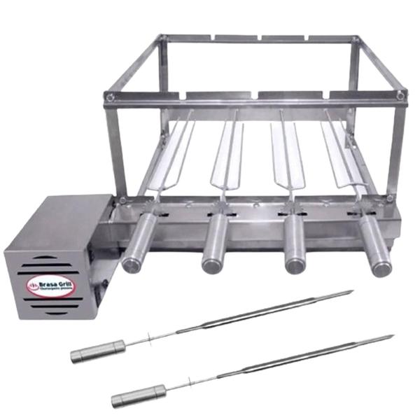 Imagem de Kit Inox Churrasqueira Gira 4 Espetos Giratório Brasa Grill+ 2 Espetos Picanha