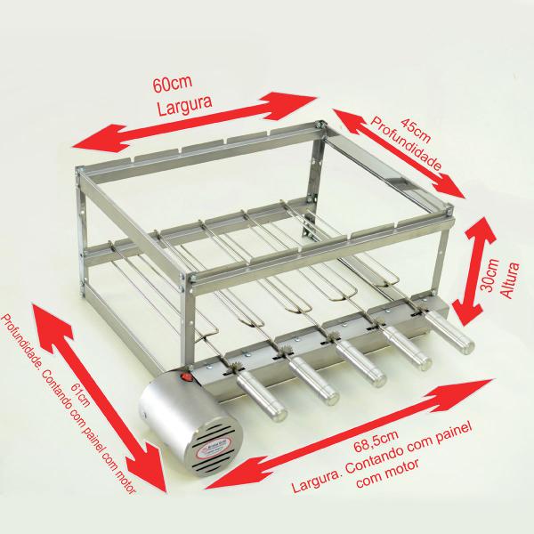 Imagem de Kit Inox Churrasqueira Giratória 5 Espetos Brasa Grill + Espeto Picanha