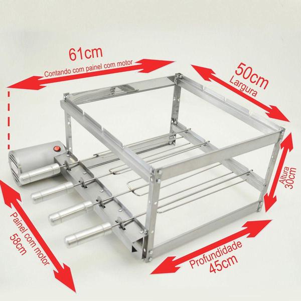 Imagem de Kit Inox Elétrico Giratório 4 Espetos Brasa Grill + 2 Espetos Espada