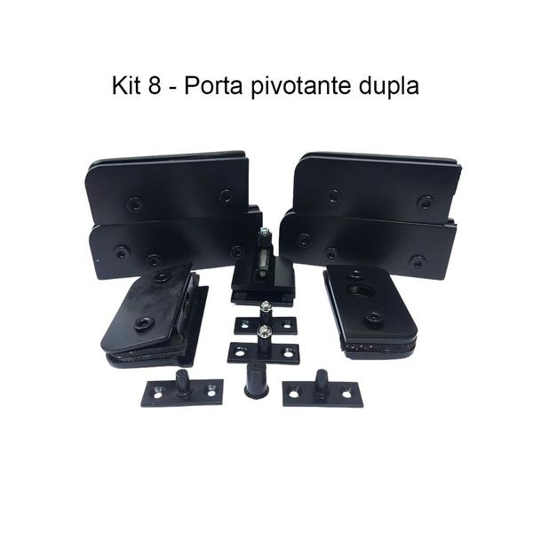 Imagem de Kit Instalação 2 Folhas Aluminio Preto Porta Pivotante Dupla Blindex Vidro Temperado Vidro/Vidro Sem Cilindro.