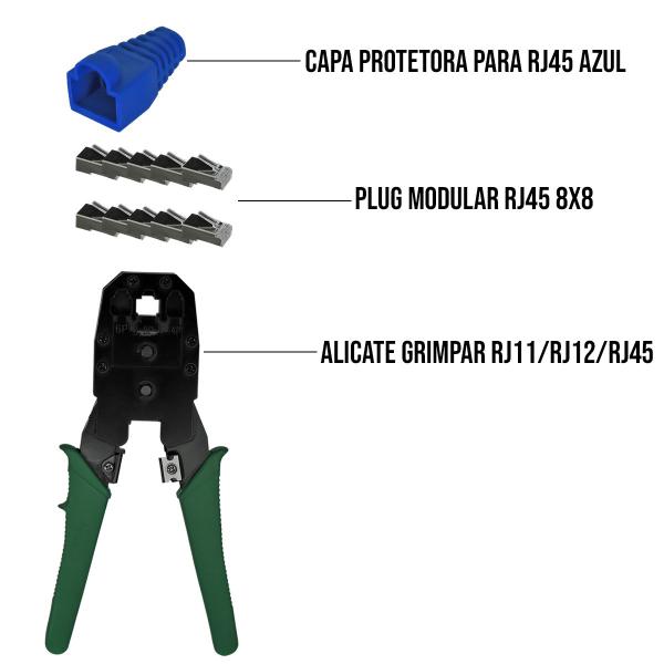 Imagem de Kit Instalação De Cabos Rede RJ45 Com Alicate E Plug E Capa Kit Técnico Internet