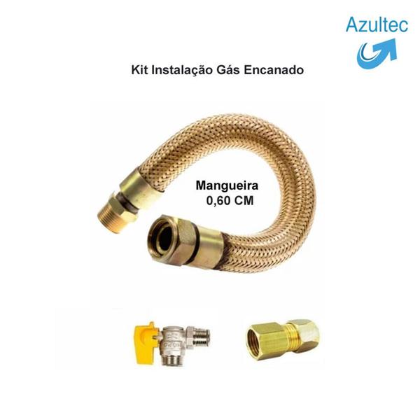 Imagem de Kit instalação gás encanado mangueira 0,60 cm + registro + adaptador