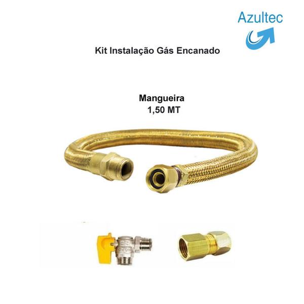 Imagem de Kit instalação gás encanado mangueira 1,5 mts  registro  adaptador