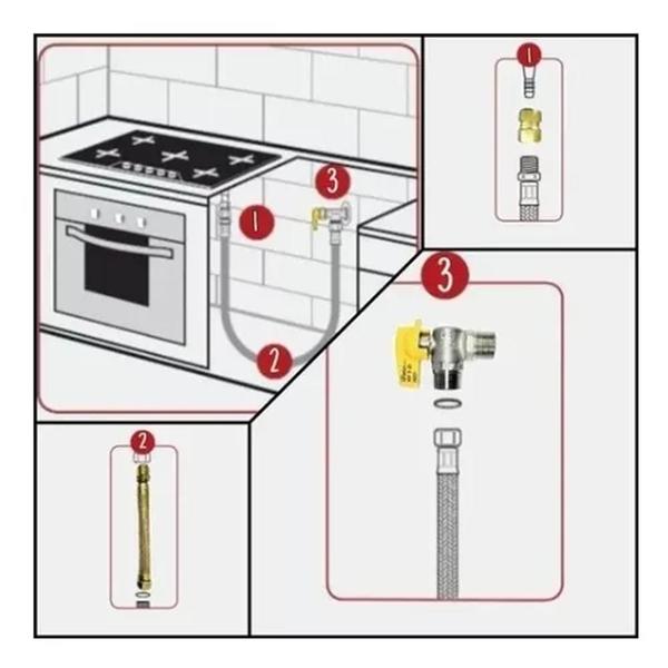 Imagem de Kit Instalação Gás Natural Mangueira 80cm P/ Fogões Cooktop