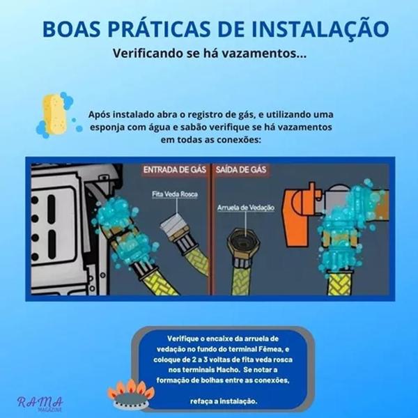 Imagem de Kit Instalação Mangueira 1,50m + 2 Abraçadeira Fogão Cooktop