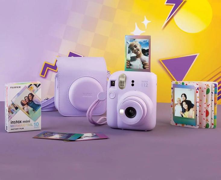 Imagem de Kit instax mini 12 com bolsa e  filme spray art  lilás