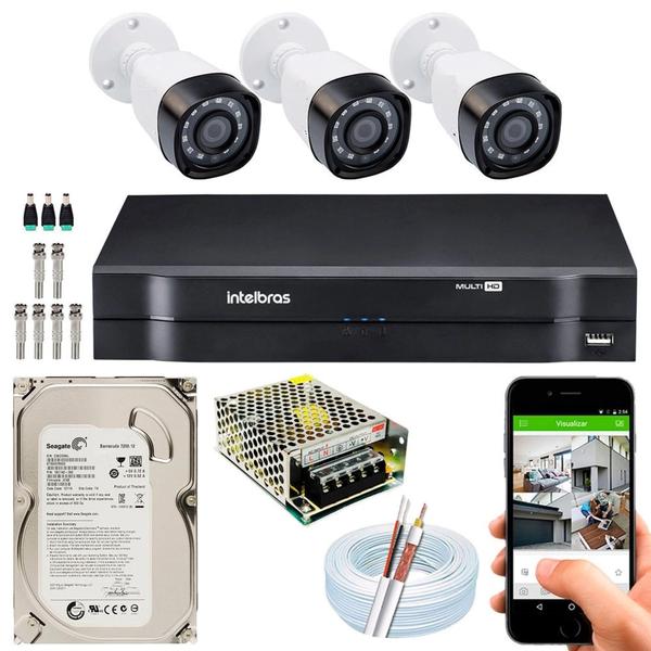 Imagem de Kit Intelbras 3 Câmera de Segurança, DVR 4 Canais Intelbras  MHDX 1104 com HD 320GB