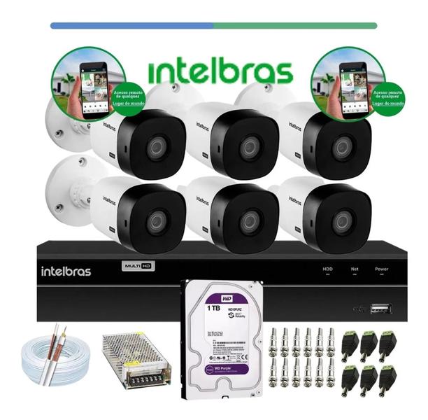 Imagem de Kit Intelbras 6 Cam. Hdcvi 1120b Dvr 8ch Mhdx Multi Hd C/hd 1tb