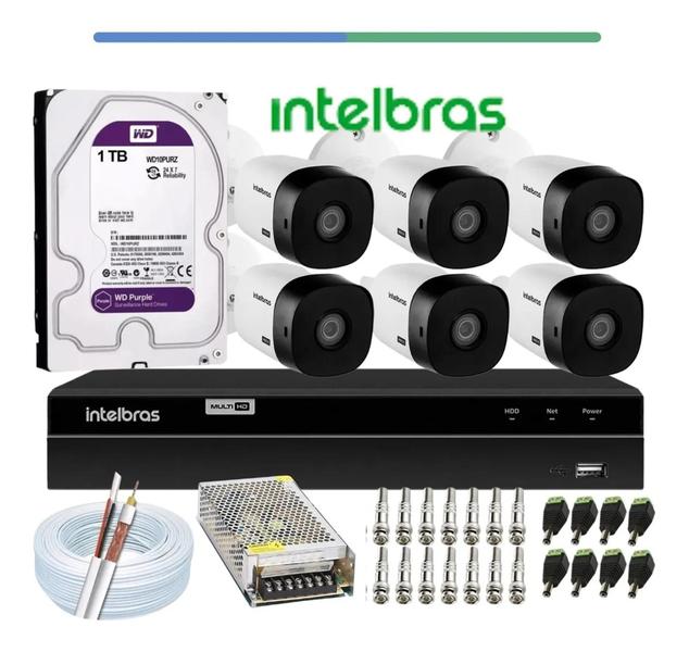 Imagem de Kit Intelbras 6 Cam. Hdcvi 1120b Dvr 8ch Mhdx Multi Hd C/hd 1tb