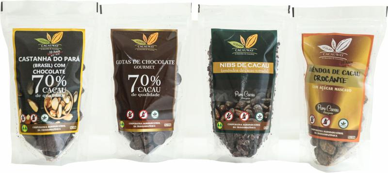 Kit Intenso ( Chocolate 70% , Castanha c/chocolate 70%, Nibs e Amêndoa crocante)Cacauway Imagem de Kit Intenso ( Chocolate 70% , Castanha c/chocolate 70%, Nibs e Amêndoa crocante)Cacauway