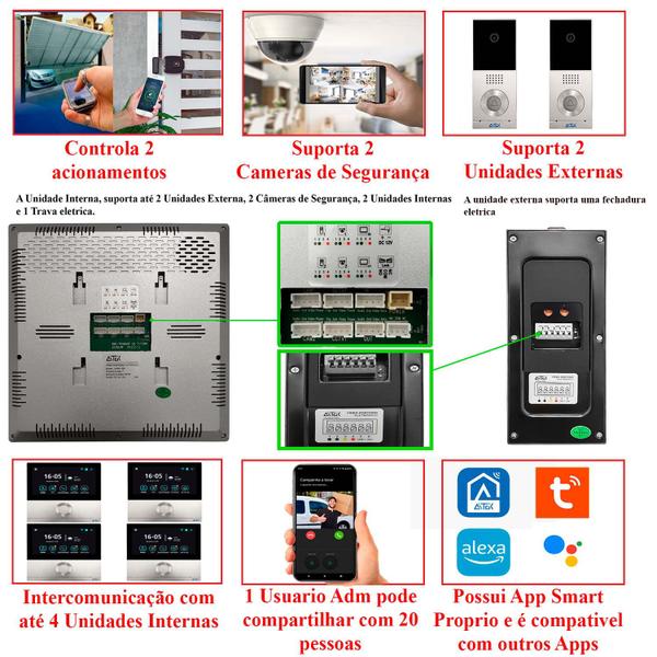 Imagem de Kit Interfone Câmera Infravermelho Tira Foto Grava video Touch Monitor 7" Wifi App pra Celular Vídeo Porteiro Eletrônico - Suporta Cartão Micro Sd 