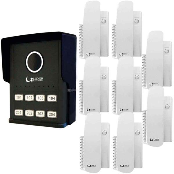 Imagem de Kit Interfone Porteiro Coletivo Smart Predial + 8 Monofones Lider