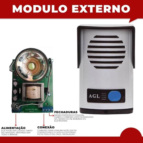 Imagem de Kit Interfone Porteiro Eletrônico Agl P-100 + Cabo 50 Metro