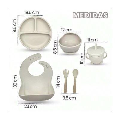 Imagem de Kit Introdução Alimentar Bebê Silicone BPA free Babador Copo Prato Talher Refeição  8 Peças