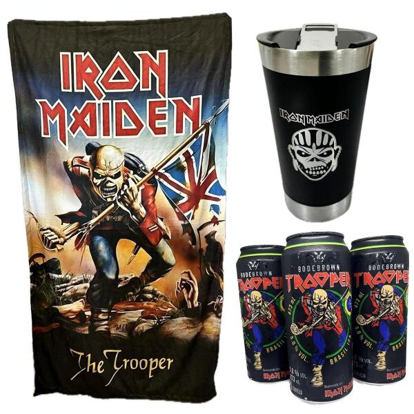 Kit Iron Maiden 3 Cervejas Trooper + Toalha + Copo 500Ml Imagem de Kit Iron Maiden 3 Cervejas Trooper + Toalha + Copo 500Ml