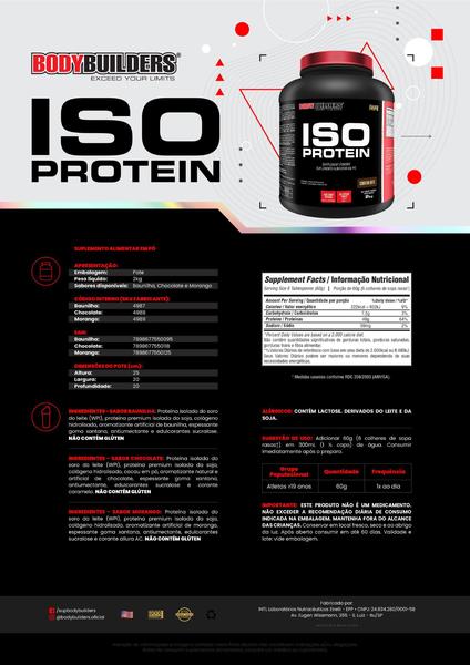 Imagem de Kit Iso Protein 2Kg Morango + Creatina + Bcaa - Bodybuilders