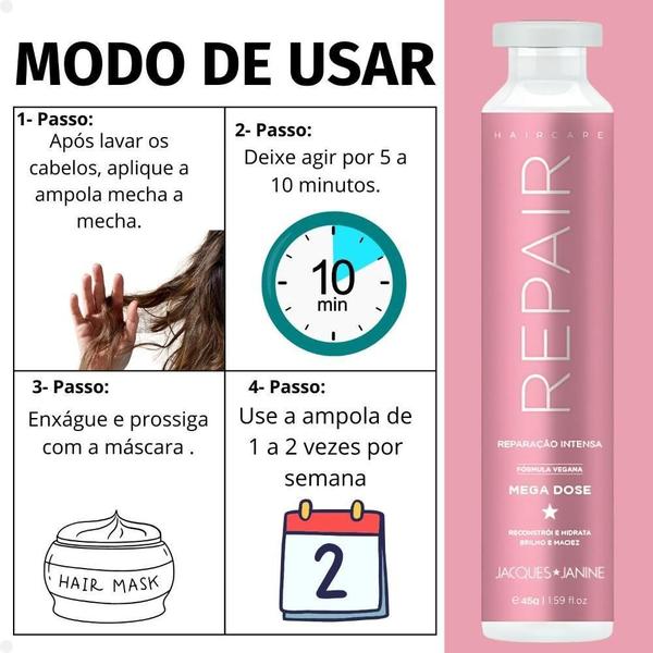 Imagem de Kit Jacques Janine Hair Care Repair: 3 Ampolas Mega Dose 45G