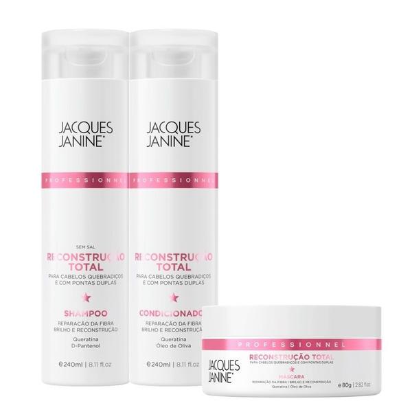 Imagem de Kit Jacques Janine Reconstrução Total Shampoo Condicionador 240ml Máscara 80g