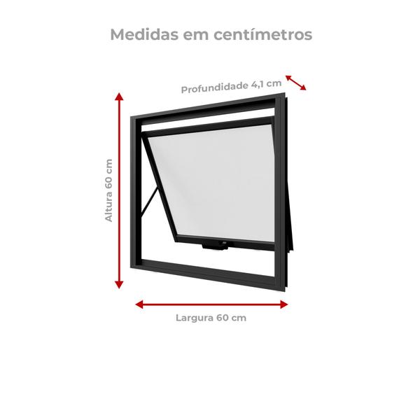 Imagem de Kit Janela para Banheiro Maxim-Ar e Porta Alçapão 60cmx60cm Alumínio Preto Vitrolar