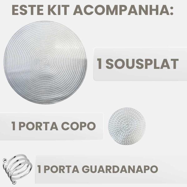 Imagem de Kit Jantar 2 Sousplat + 2 Porta Copo + 2 Aneis P Guardanapo