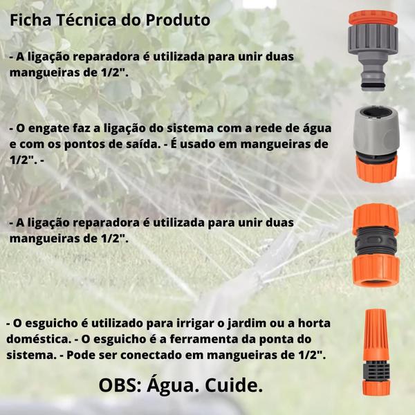 Imagem de Kit Jardim C/ 4 pçs Adaptador Engate Emenda Esguicho Tramontina