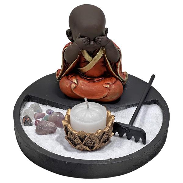 Imagem de Kit Jardim Zen Com Buda Não Vejo/Falo/Escuto Preto/Laranja