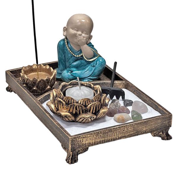 Imagem de Kit Jardim Zen Decorativo E Buda Monge Não Falo/Vejo/Escuto