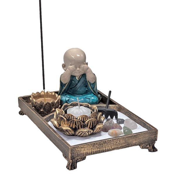 Imagem de Kit Jardim Zen Decorativo E Buda Monge Não Falo/Vejo/Escuto