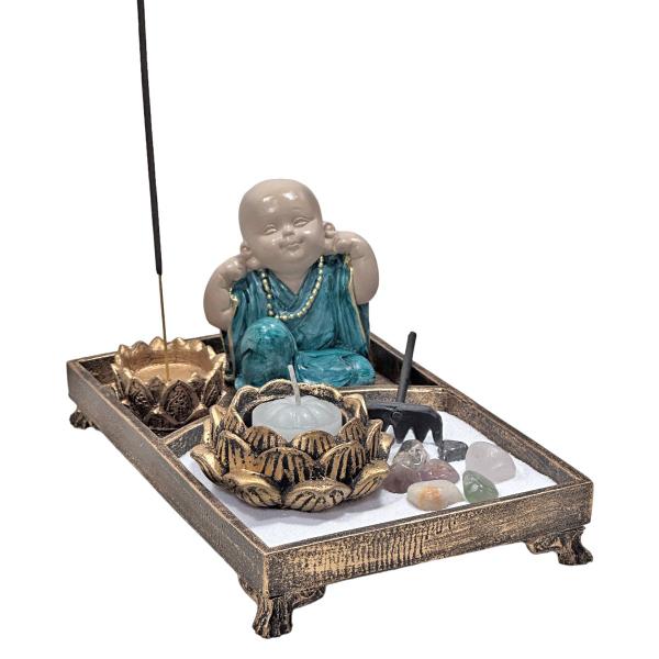 Imagem de Kit Jardim Zen Decorativo E Buda Monge Não Falo/Vejo/Escuto