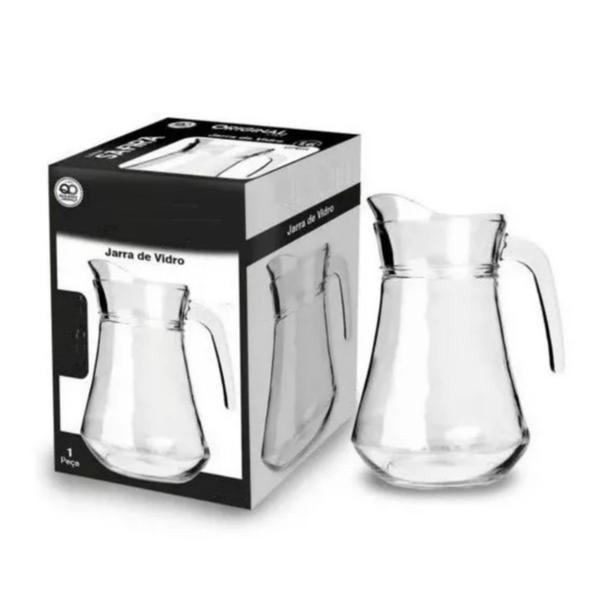 Kit Jarra de Vidro com Tampa 1.6L + 6 Copos Vidro 300ml Oca - JW SHOP Imagem de Kit Jarra de Vidro com Tampa 1.6L + 6 Copos Vidro 300ml Oca