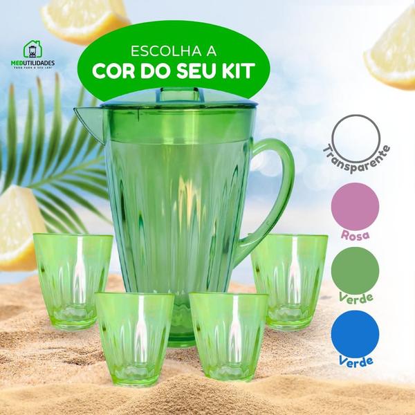 Imagem de Kit Jarra Elegance 2L E 4 Cops 400ml Jogo De Refresco Servir Água Suco